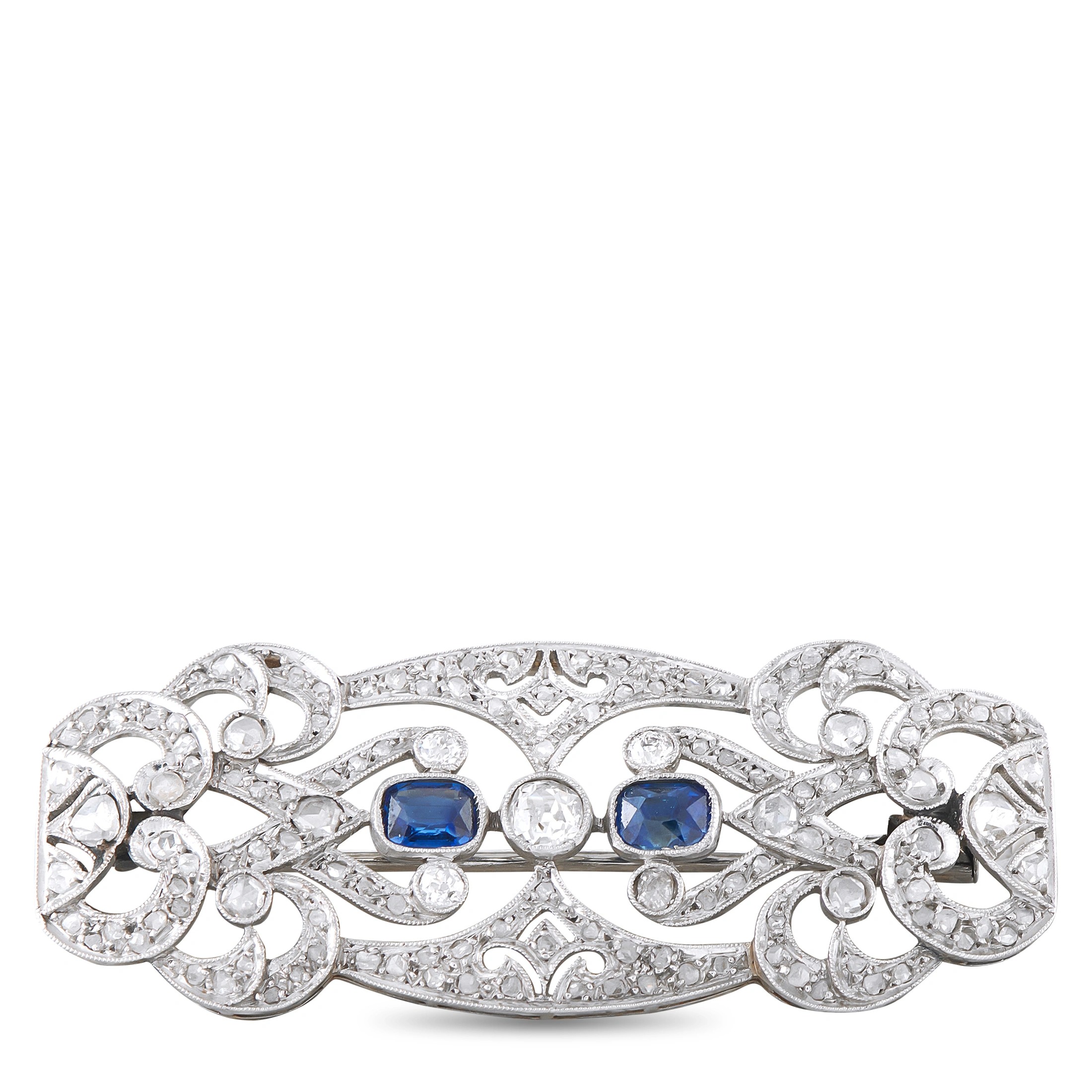 Platinum 0.85ct Diamond and Sapphire Brooch