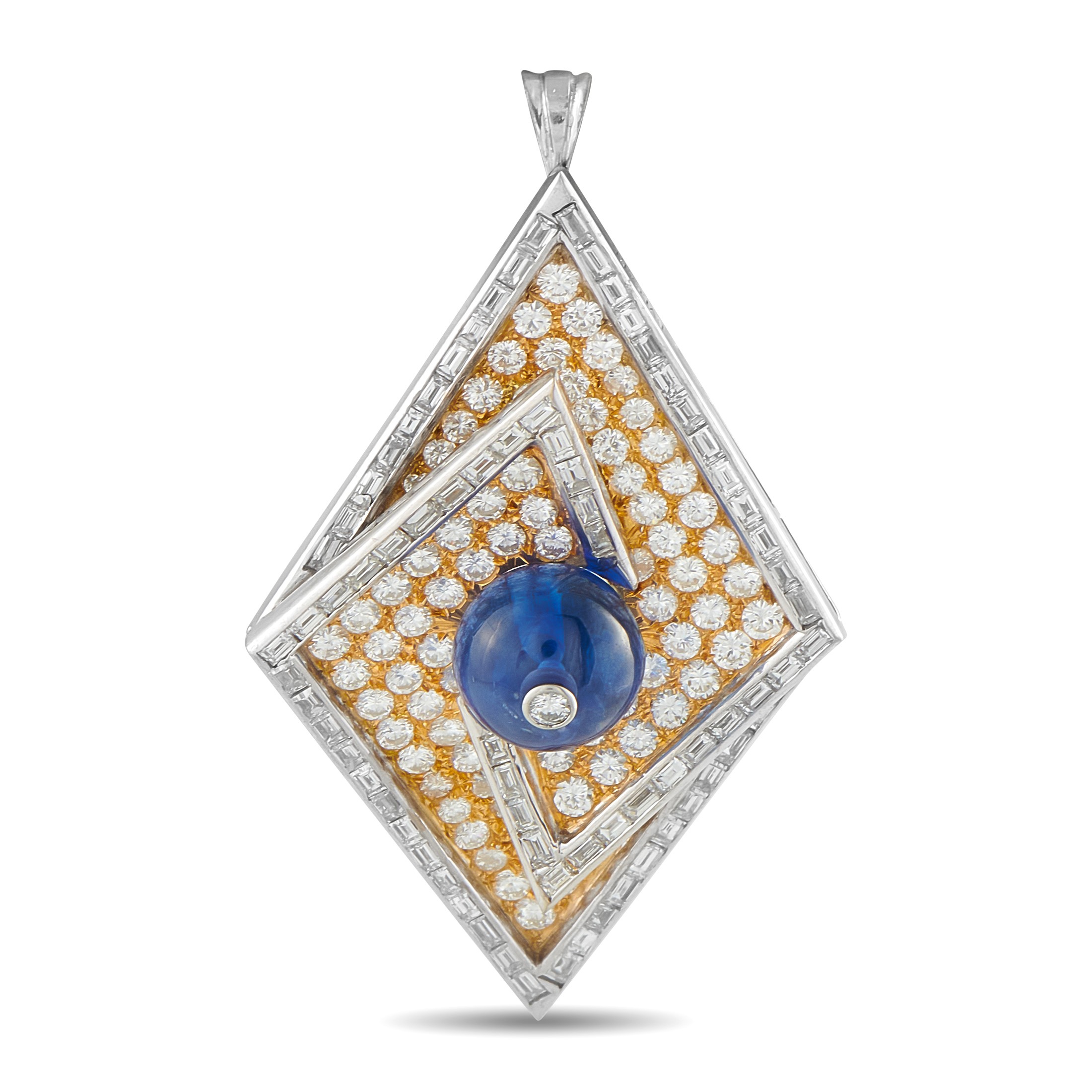 Bvlgari 18K White Gold 5.58ct Diamond and Sapphire Pendant Brooch BV08-042726