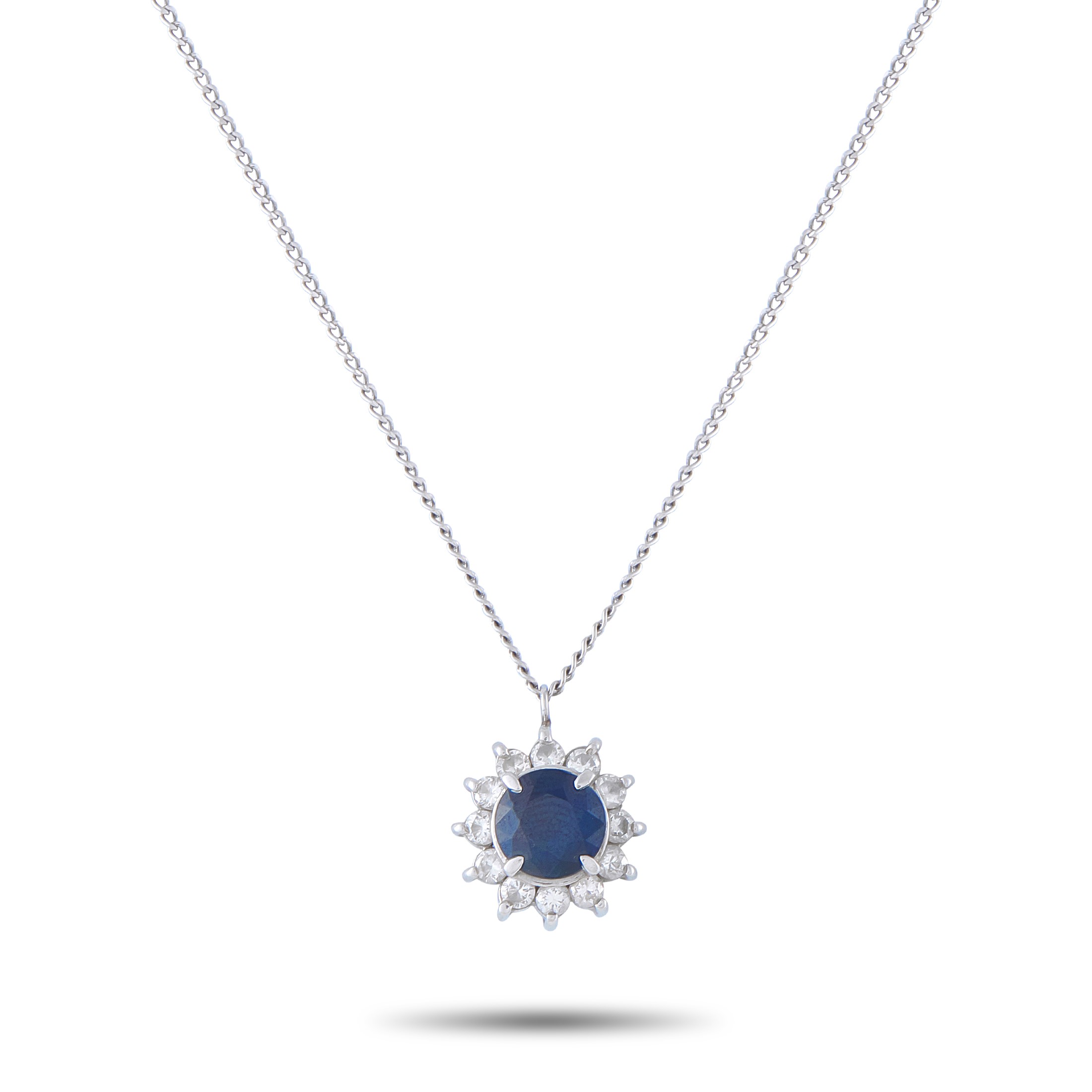 Platinum 0.36ct Diamond and Sapphire Pendant Necklace